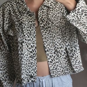 Cheetah print denim/Jean jacket xxl